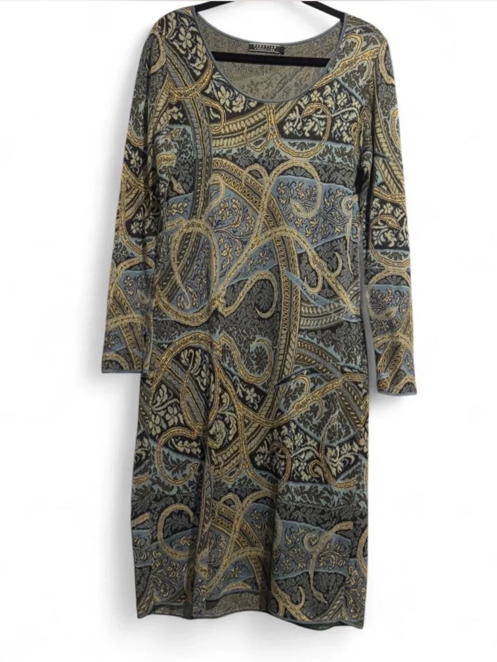 Peruvian Connection Kashmiri Long-Sleeve Paisley Sheath Dress Medium Pima Cotton